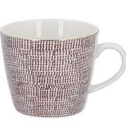 Becher China, Striche, Bordeaux/weiß, 300 Ml, Goldrand