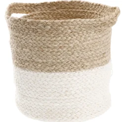 Dekokorb Mit Griff, Natur/weiß, 22 X 23 Cm