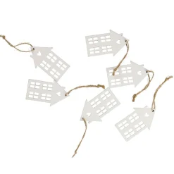 6er Set Anhänger Holz, Haus, Weiß