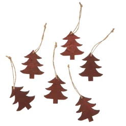 6er Set Anhänger Holz, Tanne, Dunkelbraun