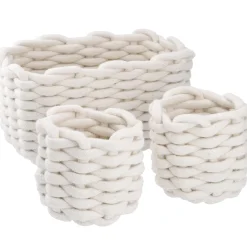 3er Set Deko-Korb Strick, Weiß