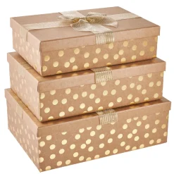 3er Set Geschenkkarton Dots/Schleife, Gold/lurex