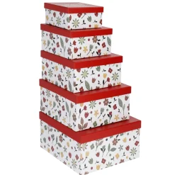 5er Set Geschenkkarton Motiv, Weiß