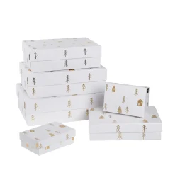 6er Set Geschenkkarton Prägung, Haus/weiß/gold