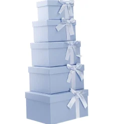 5er Set Geschenkkarton Schleife, Rauchblau