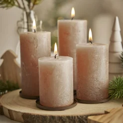 4er Set Kerze Rustik, Gestuft, Sand