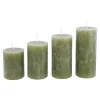 4er Set Kerze Rustik, Gestuft, Olivgrün