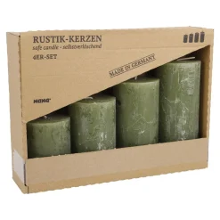 4er Set Kerze Rustik, Gestuft, Olivgrün