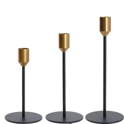 3er Set Kerzenständer, Stabkerzen, Schwarz/gold