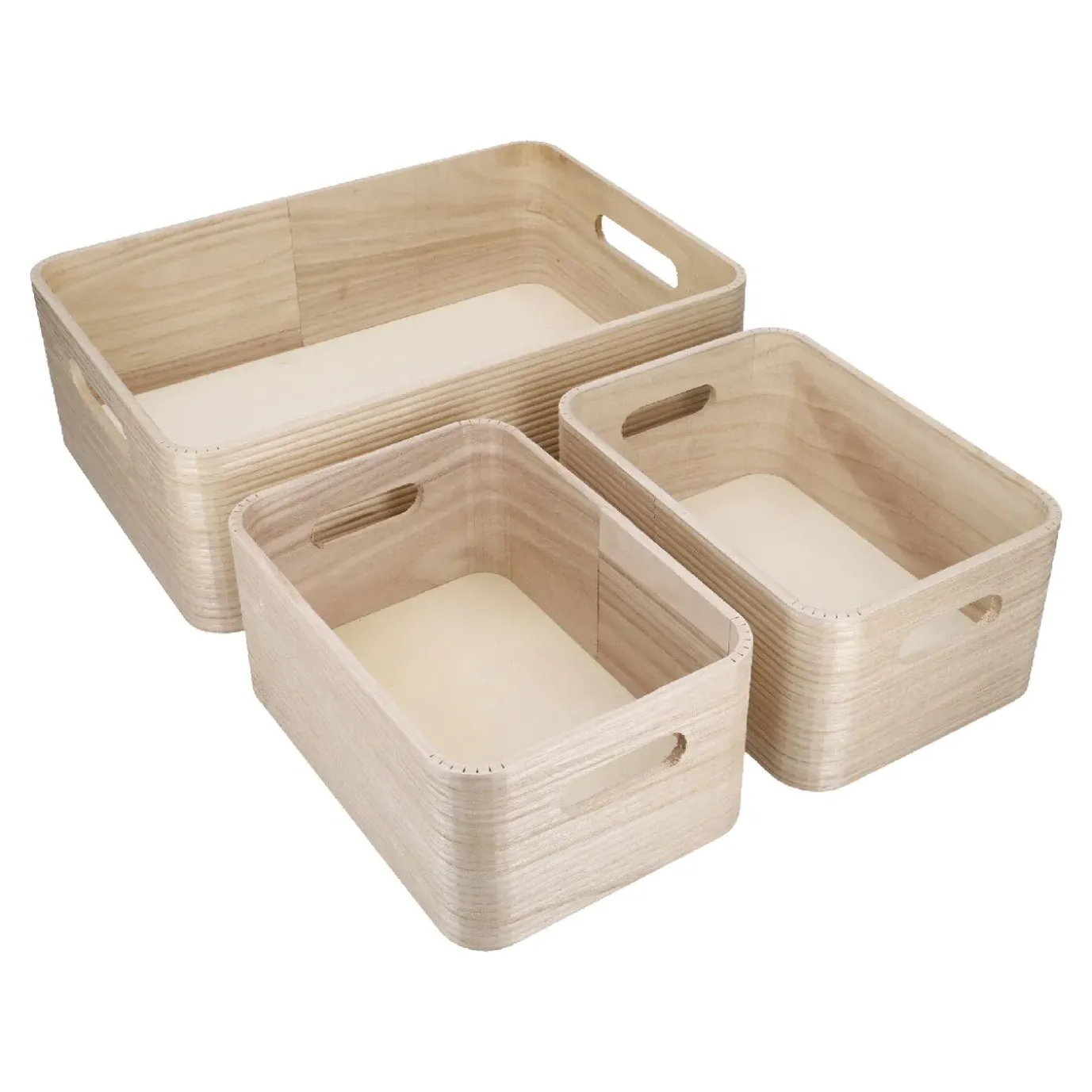 3er Set Kiste, Geriffelt/natur