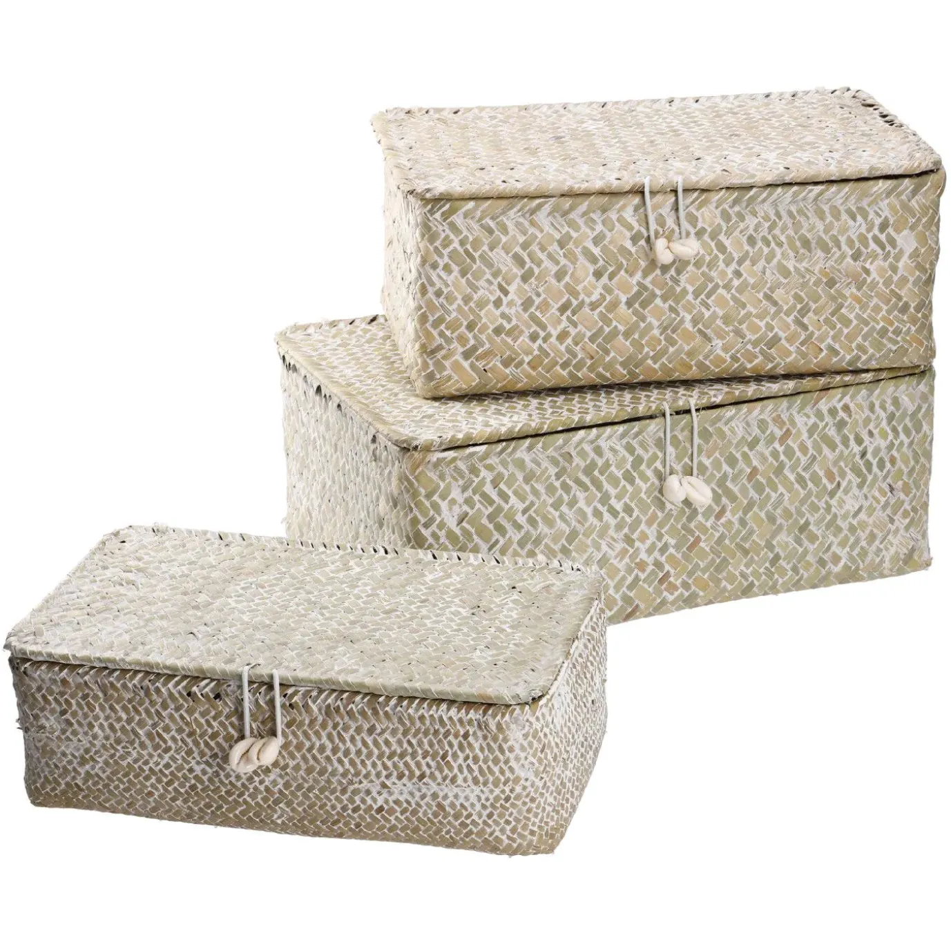 3er Set Korb Mit Deckel, Natur/weiß