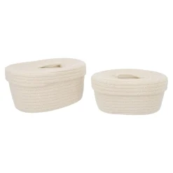 2er Set Korb Mit Deckel, Oval/weiß