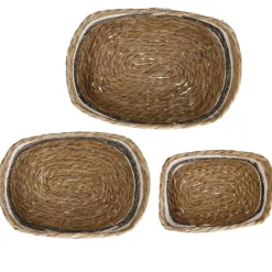 3er Set Korb Natur, Eckig/natur/grau/weiß