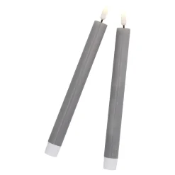 2er Set LED-Stabkerze Rustik, Grau, 24.5 Cm