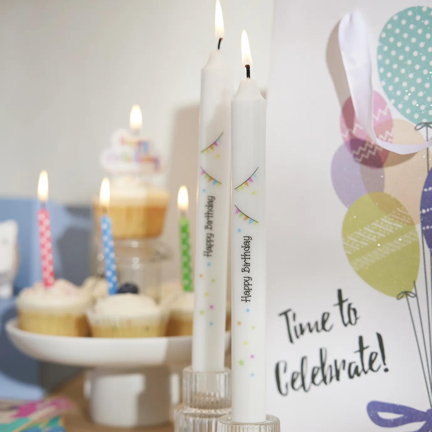 2er Set Stabkerze Geburtstag, Happy Birthday/schwarz