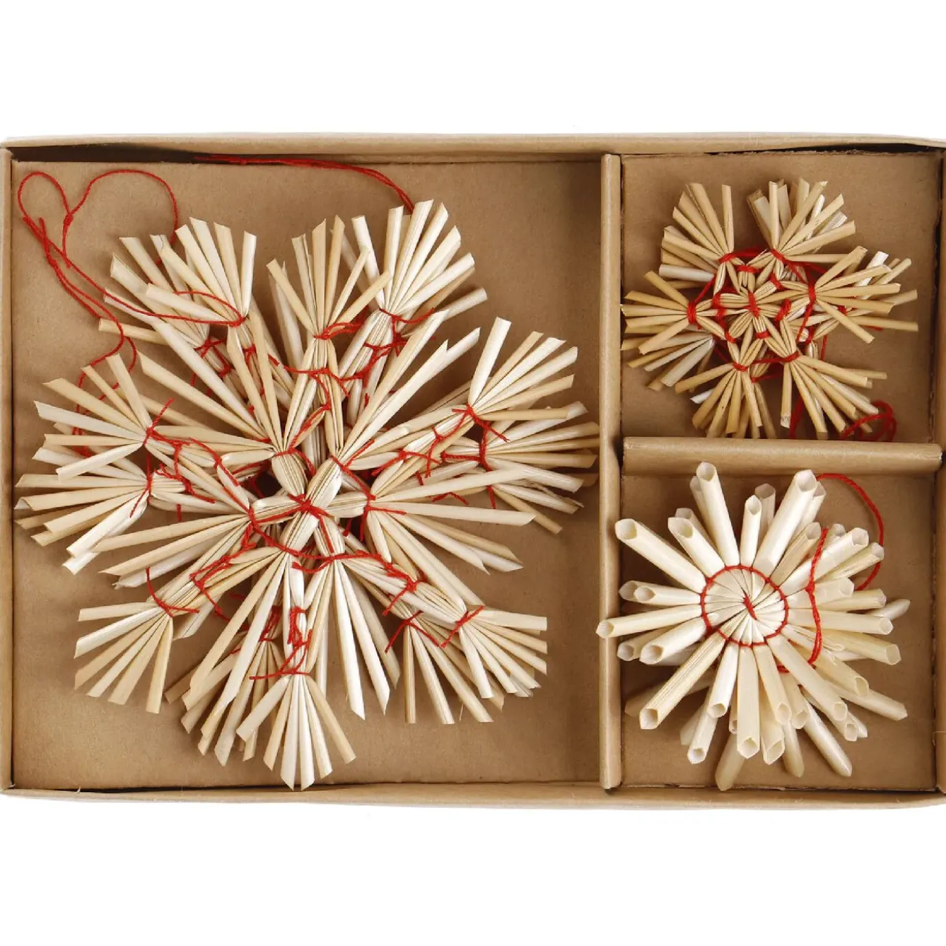 9er Set Strohanhänger Sterne, Rot