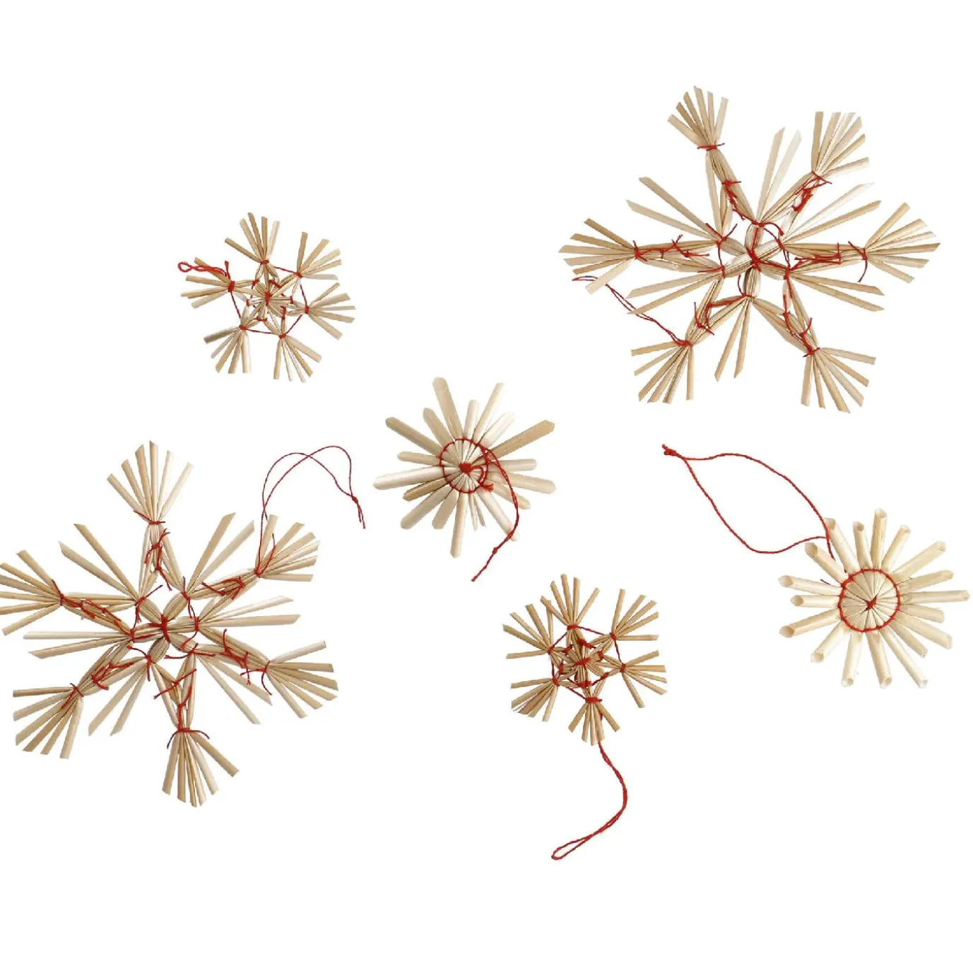 9er Set Strohanhänger Sterne, Rot