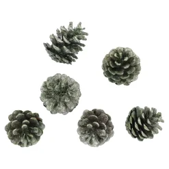 6er Set Tannenzapfen Metallic, Grün