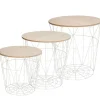 3er Set Tisch/Korb, 43 Cm, Weiß
