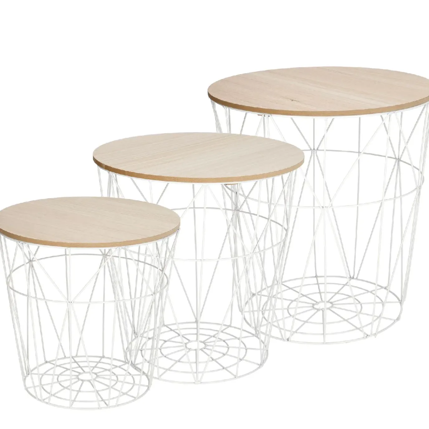 3er Set Tisch/Korb, 43 Cm, Weiß