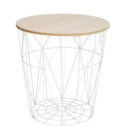 3er Set Tisch/Korb, 43 Cm, Weiß