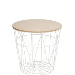 3er Set Tisch/Korb, 43 Cm, Weiß