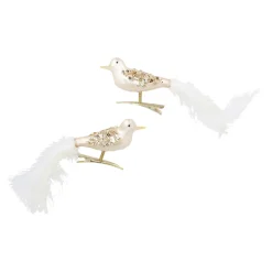 2er Set Vogel-Clip Pailletten, Champagner/matt, 11 Cm