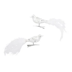 2er Set Vogel-Clip Pailletten, Weiß/matt, 11 Cm