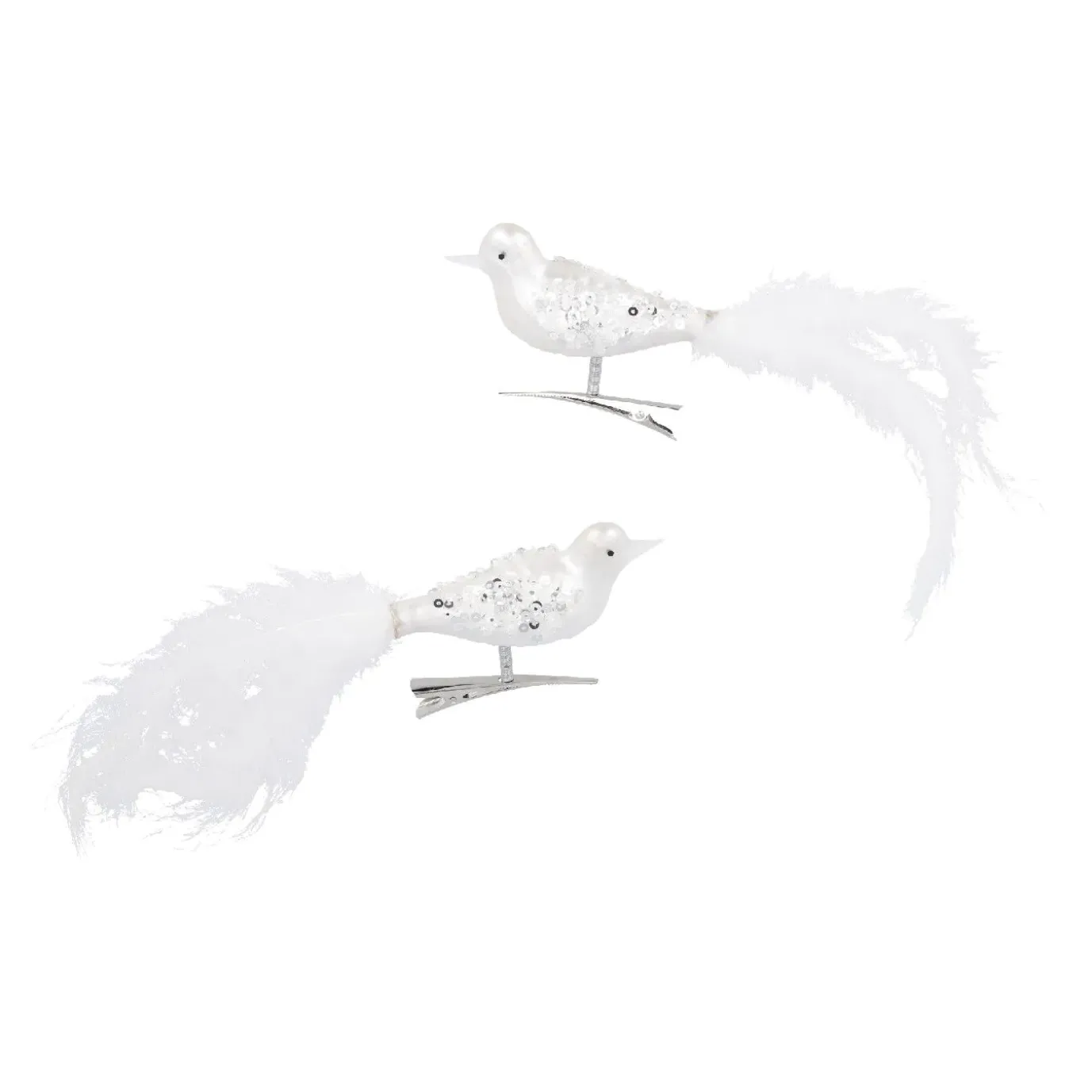 2er Set Vogel-Clip Pailletten, Weiß/matt, 11 Cm