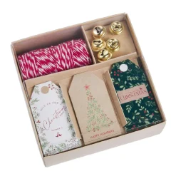 Geschenke-Set, Rot-weiß-creme, Kordel/Anhänger/Glocke