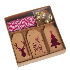 Geschenke-Set, Rot-weiß-natur, Kordel/Anhänger/Glocke