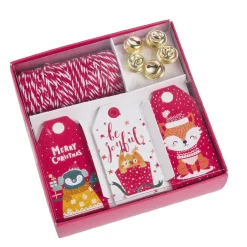 Geschenke-Set, Rot-weiß-rot, Kordel/Anhänger/Glocke