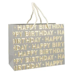 Geschenktüte Happy Birthday, Grau, 23 X 18 Cm