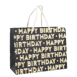Geschenktüte Happy Birthday, Schwarz, 23 X 18 Cm