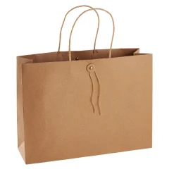 Geschenktüte Mit Knopf, Braun, 32.5 X 24 Cm