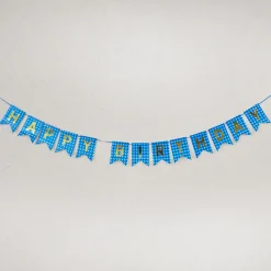 Girlande Happy Birthday, Holo/blau, 4 Meter