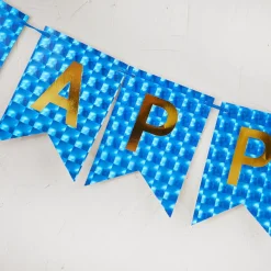 Girlande Happy Birthday, Holo/blau, 4 Meter