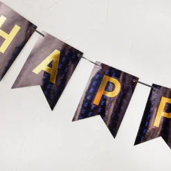 Girlande Happy Birthday, Holo/schwarz, 4 Meter