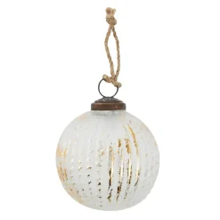 Glaskugel Längsrillen, Creme/gold, 7 Cm