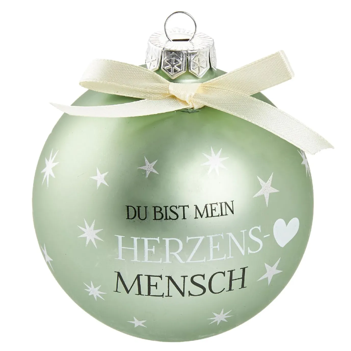 Glaskugel Spruch, Herzensmensch/mint/matt, 10 Cm