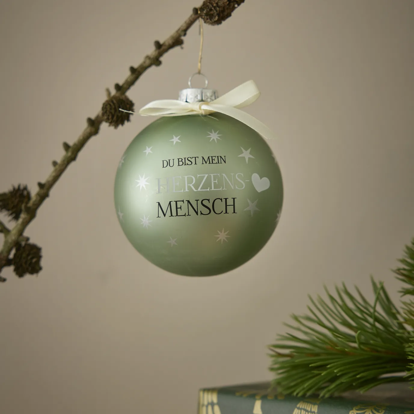 Glaskugel Spruch, Herzensmensch/mint/matt, 10 Cm