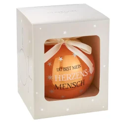 Glaskugel Spruch, Herzensmensch/orange/braun/glänzend, 10 Cm