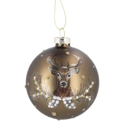 Glaskugel Vintage, Hirsch/braun/matt, 8 Cm