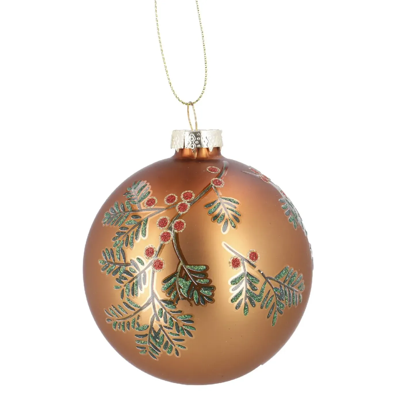 Glaskugel Vintage, Ilex/kupfer/matt, 8 Cm