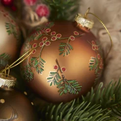 Glaskugel Vintage, Ilex/kupfer/matt, 8 Cm