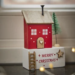 Haus Mit Tanne, Weiß/rot, 10.5 Cm
