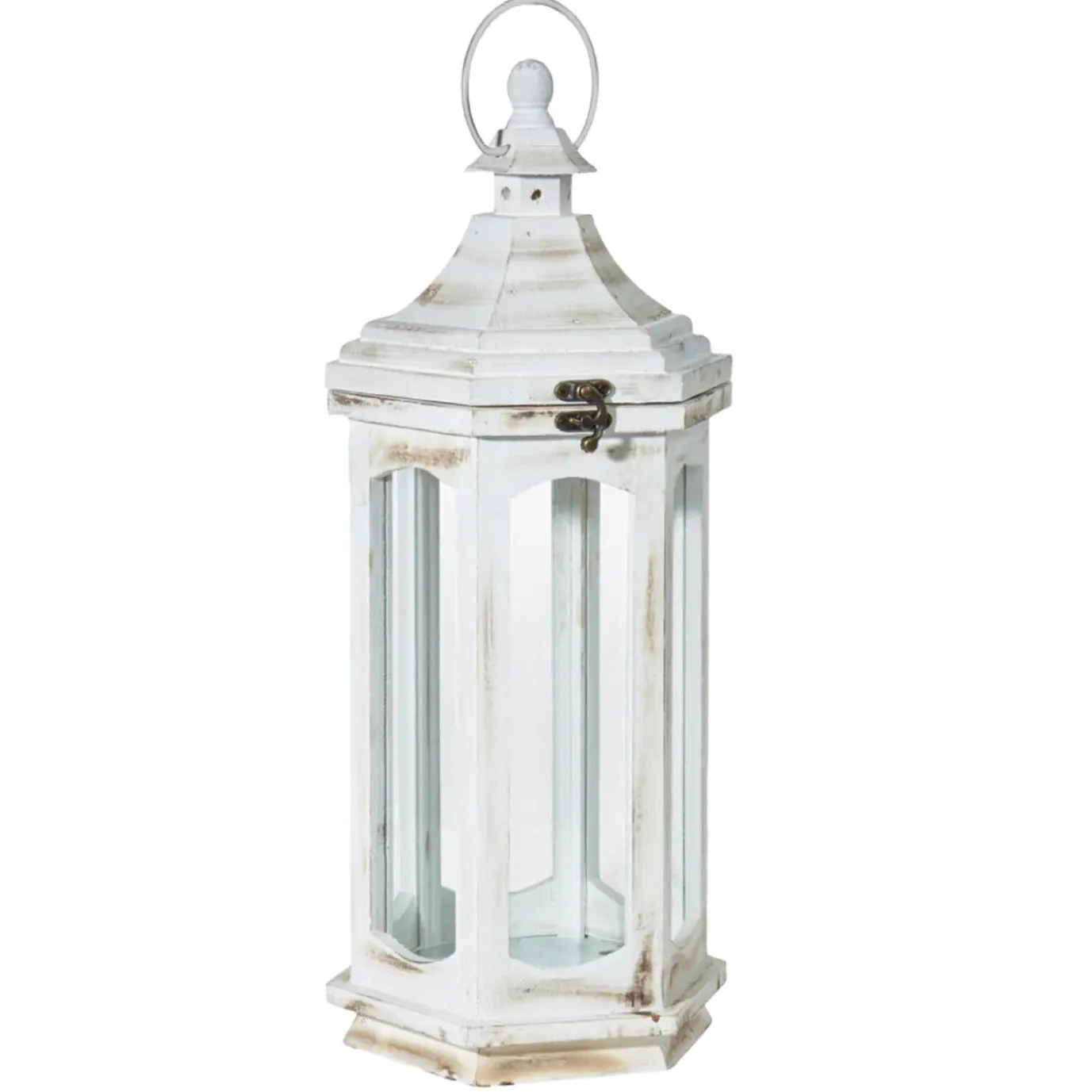 Holzlaterne Katmandu, Weiß-antik, Höhe 48 Cm