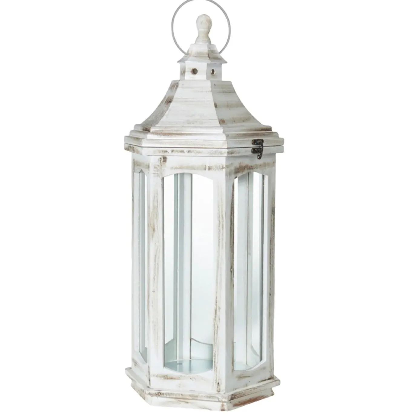 Holzlaterne Katmandu, Weiß-antik, Höhe 65 Cm