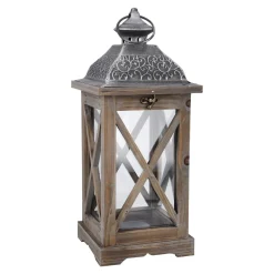 Holz-Laterne Medan, Braun-gewischt, 39 Cm
