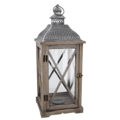 Holz-Laterne Medan, Braun-gewischt, 57.5 Cm
